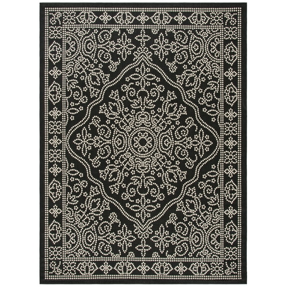 SAFAVIEH Courtyard Henrietta Medallion Indoor/Outdoor Area Rug, Black/Beige, 8' x 11'