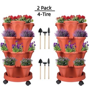 Gamexcel 4-Tier Stackable Planter, Red, 2-Pack