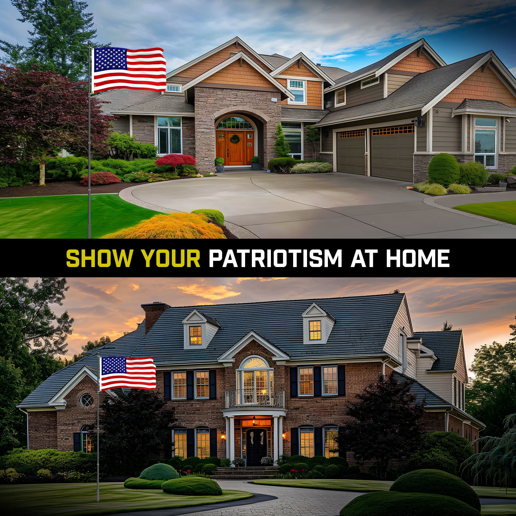 G128 Combo Pack: 16 Ft Telescoping Aluminum Flagpole (Black) & American USA Flag 2x3 Ft, ToughWeave Series Embroidered 210D Polyester | Pole with Flag Included