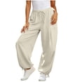 thumbnail image 4 of CHGBMOK Womens Linen Balloon Barrel Beach Pants Boho Harem Flowy Drawstring Casual Loose Pants with Pockets, 4 of 6