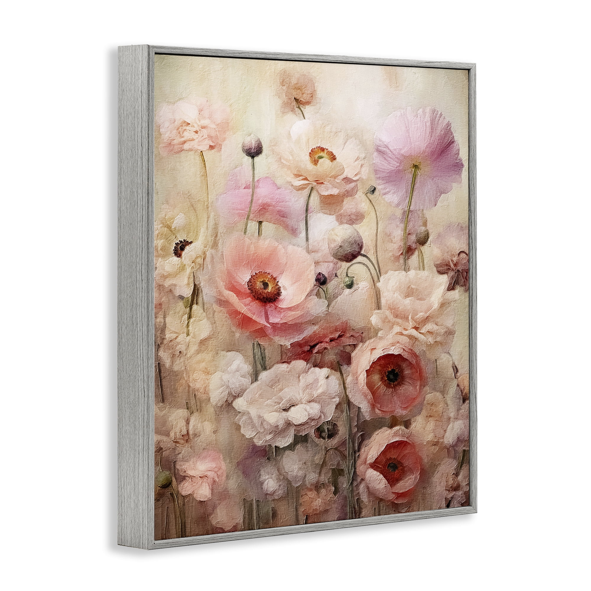 Stupell Industries Pink Flower Garden Botanical & Floral Painting Gray Framed Art Print Wall Art, 11 x 14