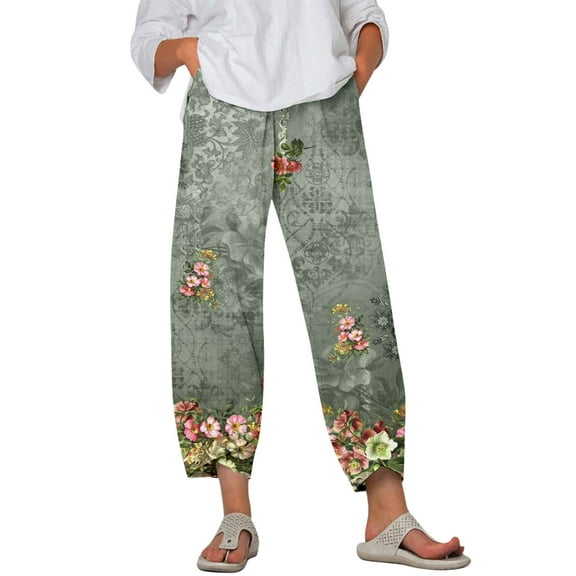 Wangmeiwg Pants For Women Fashion Wide Leg Capris Womens Summer Cropped Pants Beach Elastic Waist Baggy Crop Trousers Dress Pants for Women Business Casual High Waist