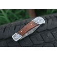 thumbnail image 6 of Engraved Steel Rose Wood Handle Handmade Damascus Steel Back Lock Pocket Knife For Outdoor., 6 of 6