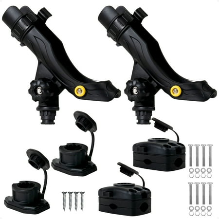 Five Oceans 2-Pack Fishing Rod Holder Set Small Black High-Impact Nylon Hook Keeper& Locking Collar with 2 Deck & 2 Rail Mount Bases for Versatile Mounting - FO4738-4746-M2