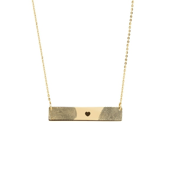 Personalized Actual Fingerprint Two Thumb Print Engraving Stainless Steel Keepsake Pendant Jewelry Bar Pendant Necklace with Gift Box [Gold]