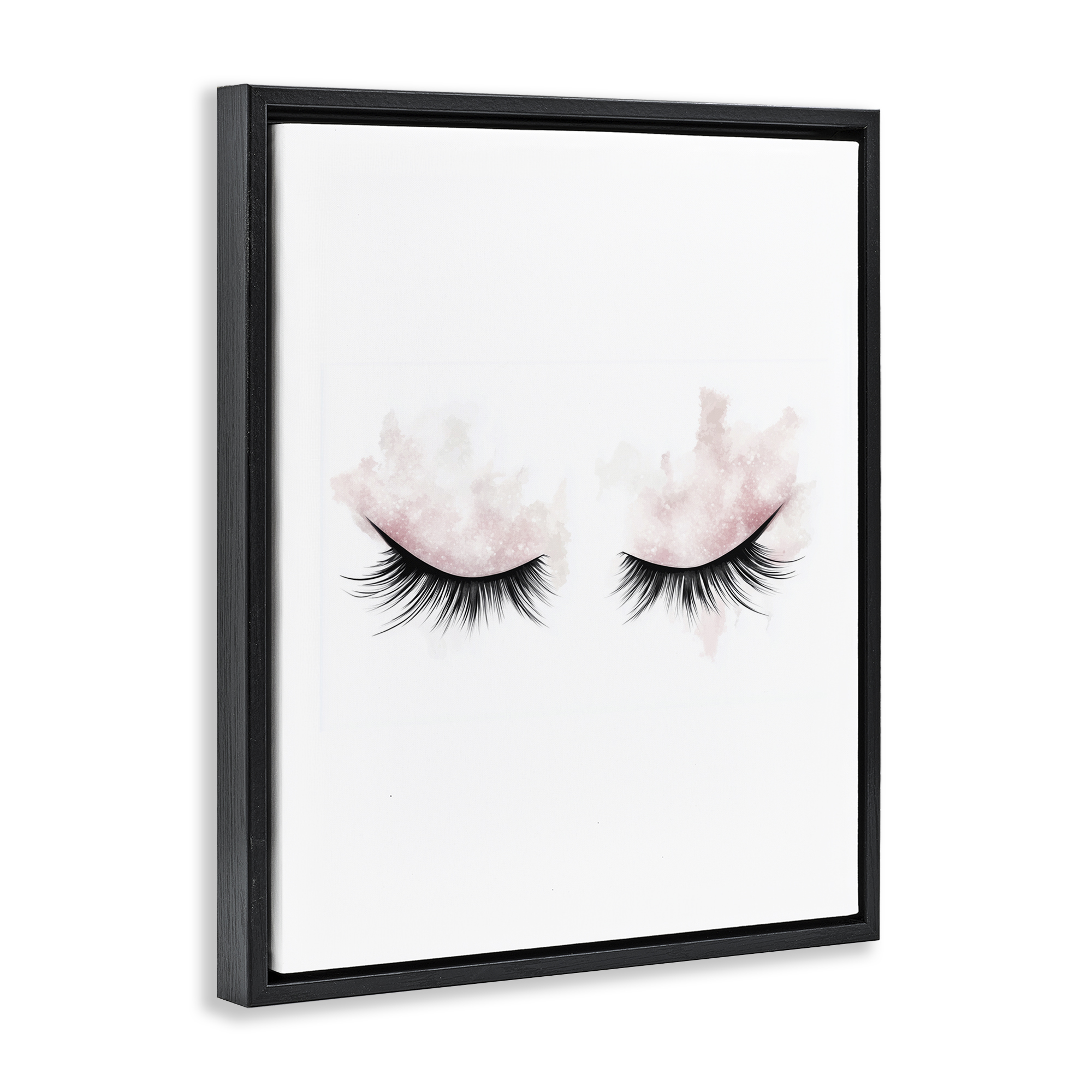Pastel Pink Makeup & Lashes Black Framed Floater Canvas Wall Art, design by Christine Simpson Art