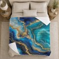 thumbnail image 5 of Marbled Navy Teal Gold Sofa Scene Elegant Abstract, Festive Halloween Scene, Warm Flannel Blanket for Beach House and Living Room, Art Lovers Halloween Gift, Festive Home Decor, 5 of 9