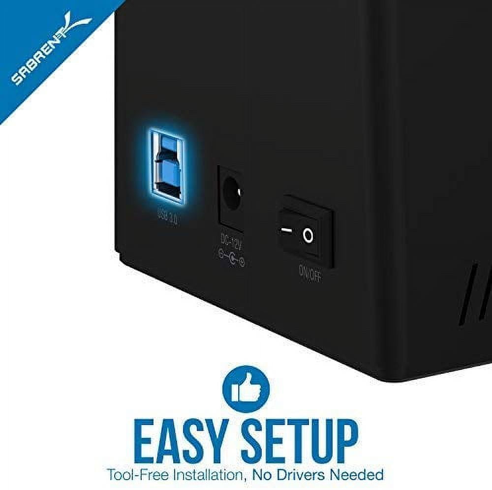 Sabrent USB 3.0 to SATA I/II/III Dual Bay External Hard Drive Docking Station for 2.5 or 3.5in HDD, SSD with Hard Drive Duplicator/Cloner Function [10TB Support] (EC-HD2B)