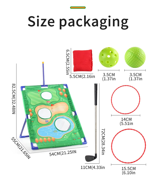 Kids Golf Yard Game,Golf Chipping Game, Cornhole Game, Ring Toss Game - 3 Set in 1 Game Kit with Chipping Mat and Stand for Adults Kids, Chip Sticky Practice Indoor Outdoor