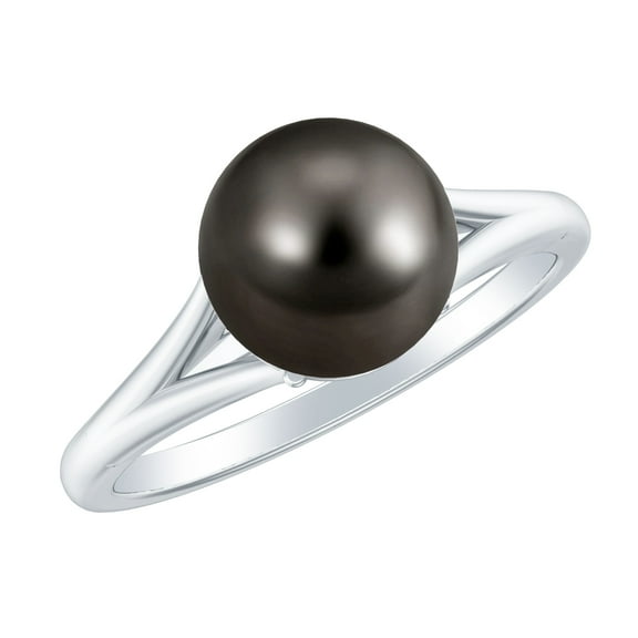 Rosec Jewels Tahitian Pearl Solitaire Engagement Ring with Diamond - 8 Carat - Black Pearl Ring - AAA Quality - With Jewelry Box, 925 Sterling Silver, US 4.00