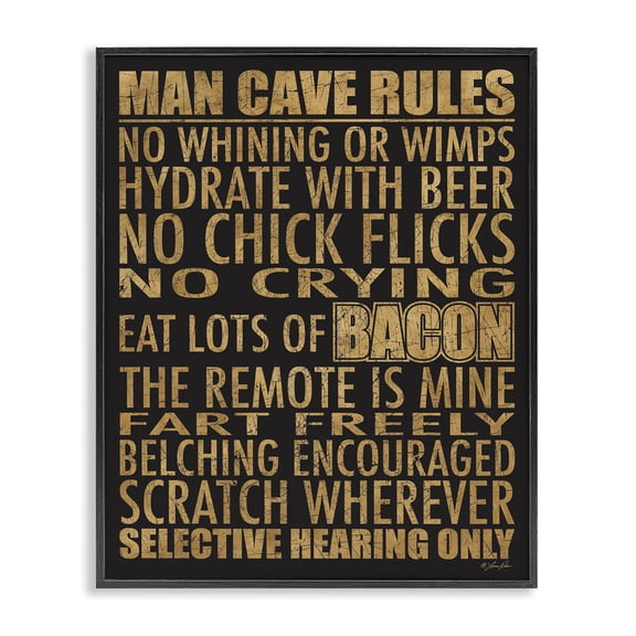 Stupell Industries Farmhouse Man Cave Rules List Black Framed Giclee Art, 11 x 14, by Lauren Rader