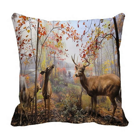 Reindeer Cushion PHFZK Autumn Landscape with Maple Leaves Pillow Case, Deer Reindeer in the Forest Pillowcase Throw Pillow Cushion Cover Two Sides Size 18x18 inches ()