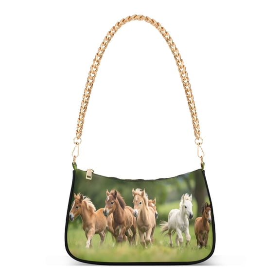 Ryvnso Horses in Meadow Womens Chain Shoulder Bag Tote Handbags Clutch Hobo Purse with Zipper for Travel