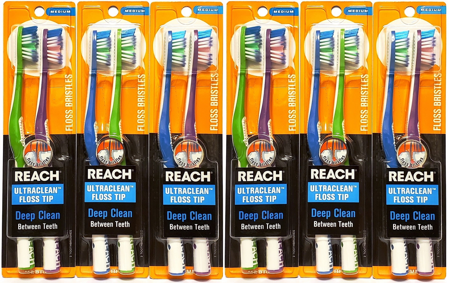 Reach UltraClean Floss Tip Medium Toothbrush, Assorted Colors, 2 Count