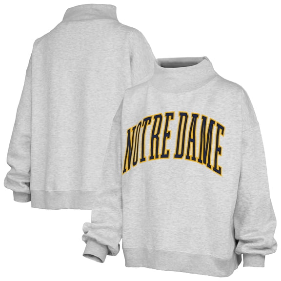Women's Pressbox Heather Gray Notre Dame Fighting Irish Oversized Nelson Mock Neck Sweatshirt