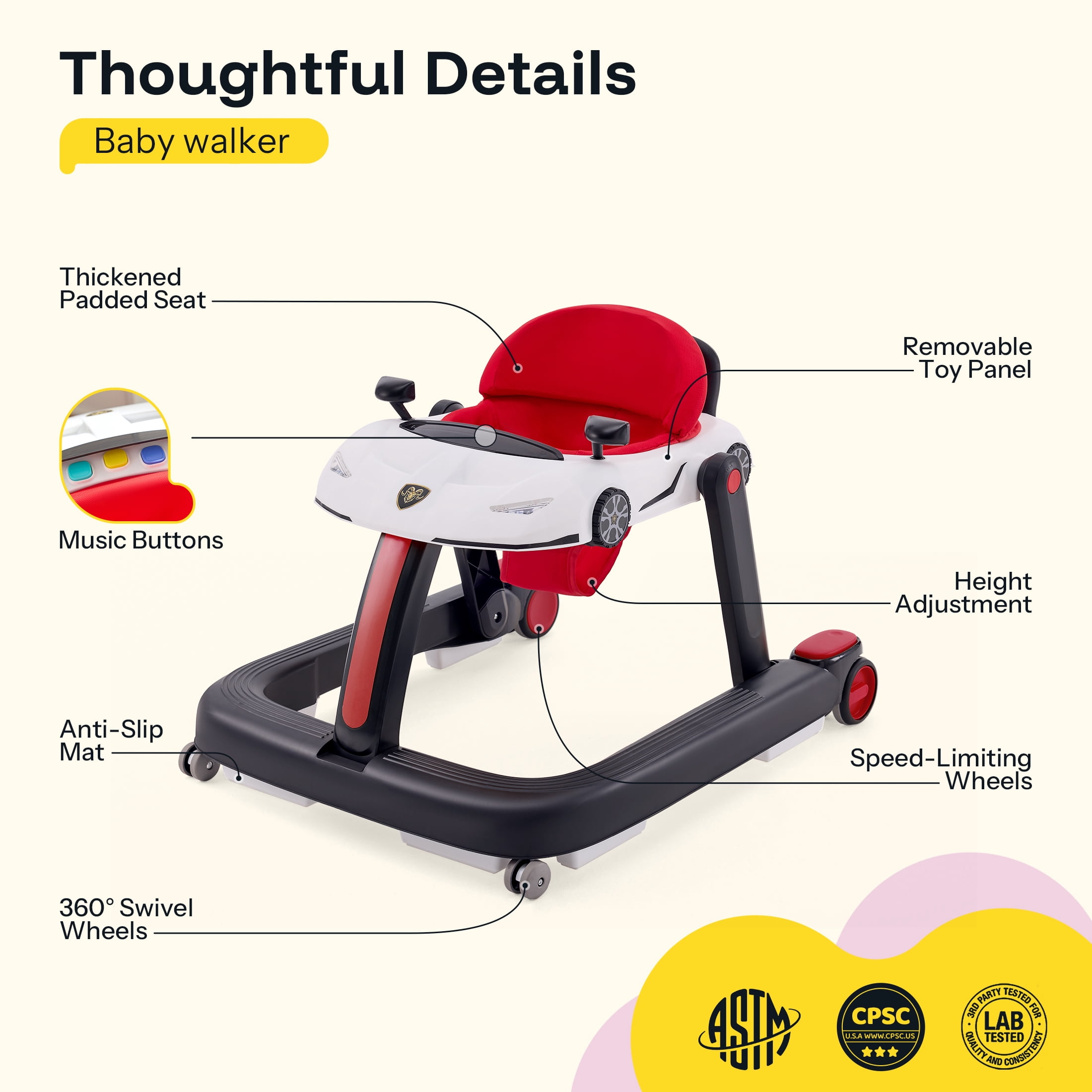 HARPPA Baby Walker for Babies 6-18 Months, Foldable Activity Push Walker, Red