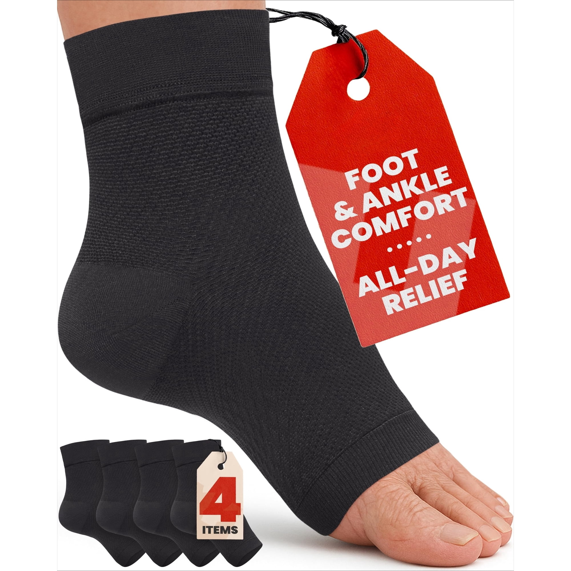 Lohol Ankle Compression Sleeve - 1-Pair, Plantar Fasciitis Braces - Open Toe Compression Socks for Swelling, Sprain, Neuropathy, Foot Arch Support for Men and Women - 20-30mmhg, M, Beige