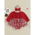 thumbnail image 4 of FOCUSNORM Barboteuse de la Saint-Valentin pour Bébé Fille, Robe Barboteuse à Manches Longues à Imprimé de Cœurs avec Bandeau, 4 of 8