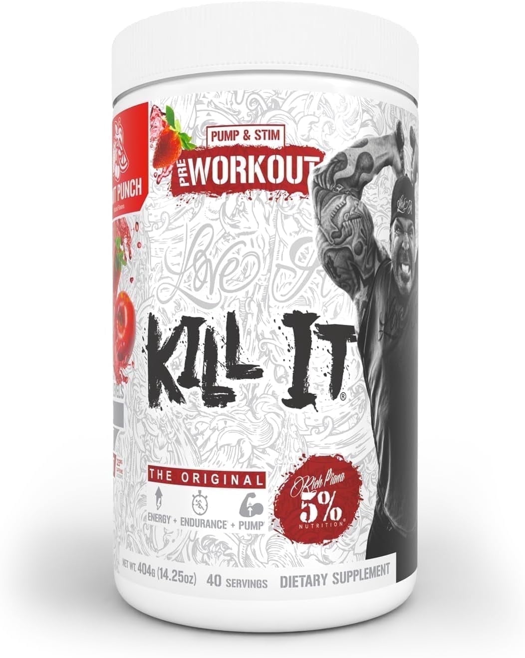 5% Nutrition Rich Piana Kill It Pre-Workout Powder Supplement with Creatine & Caffeine for Pump, 40 Servings (Fruit Punch)