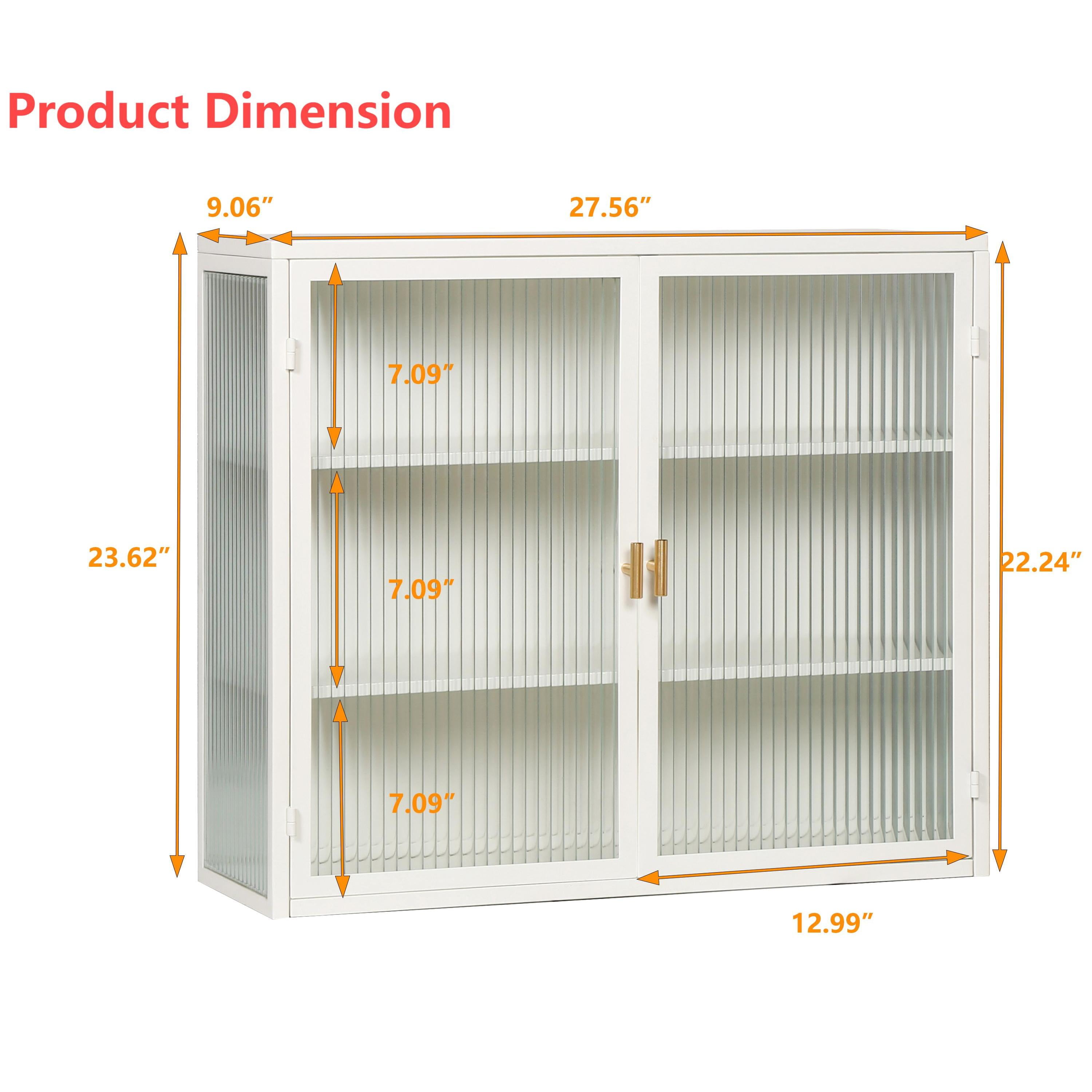 Bathroom Medicine Cabinet,Modern Glass Doors Two-door Wall Cabinet with Three-tier Storage for Bathroom,Kitchen,White