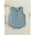 thumbnail image 2 of Wassery Baby Girls Boys Summer Casual Romper 6M 12M 18M 24M Infant Boy Girl Jumpsuit Solid Color Sleeveless Crew Neck Button Playsuit, 2 of 8