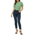 thumbnail image 3 of INSPIRE CHIC Women's Floral Puff Sleeves Pleated Collar Button Down Shirt S Green, 3 of 8