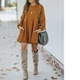 thumbnail image 4 of Jupe en Tricot Côtelé pour Femmes, Manches Lanterne, Col Rond, Robe Courte, Chandail-Over, Jupe Chandail avec Poches, Automne Hiver, Jupe du Bas, 4 of 5