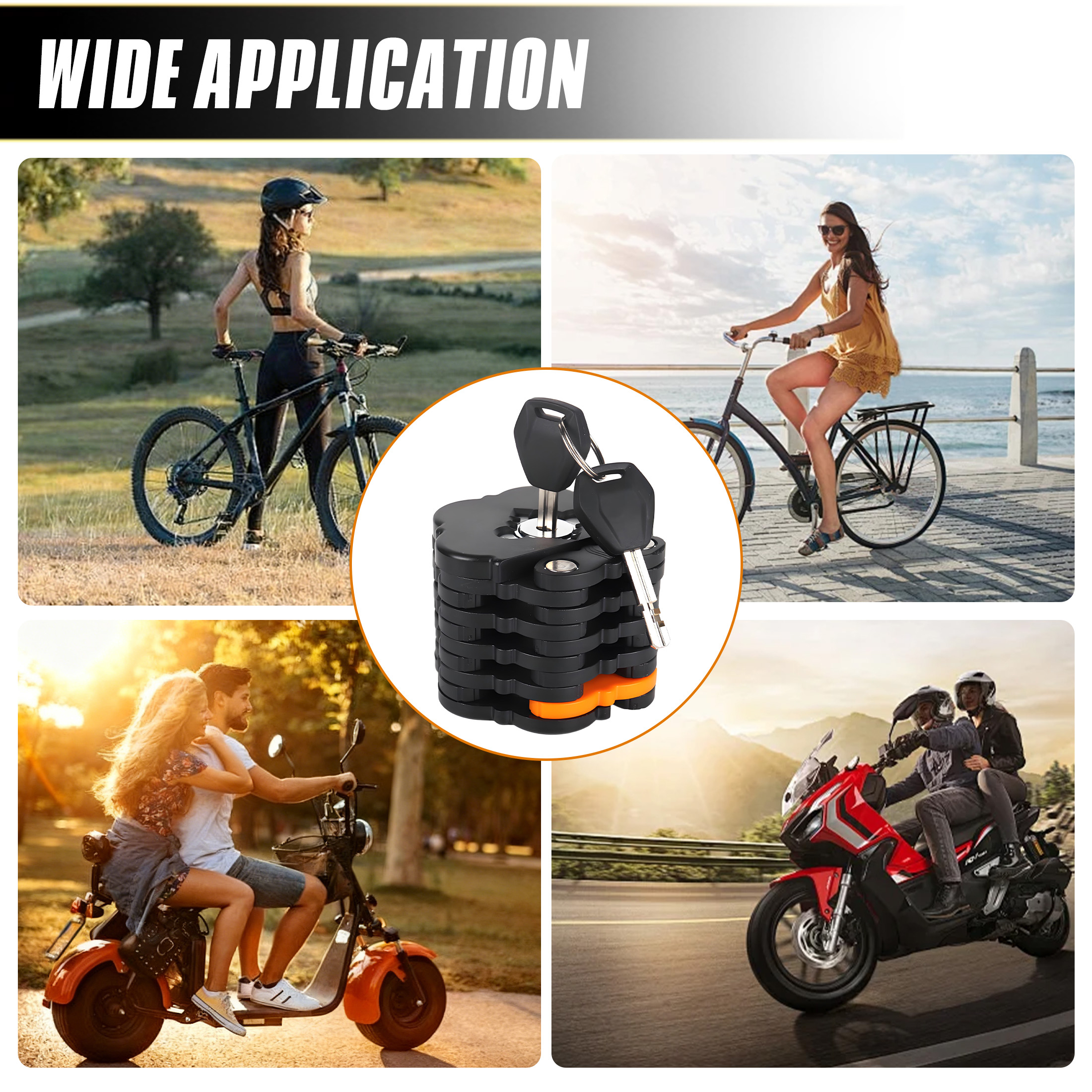 ZHZFKQ Bike Lock，Folding Zinc Alloy Bike Chain Lock，Anti-Theft Lock with Keys Motorcycle Lock