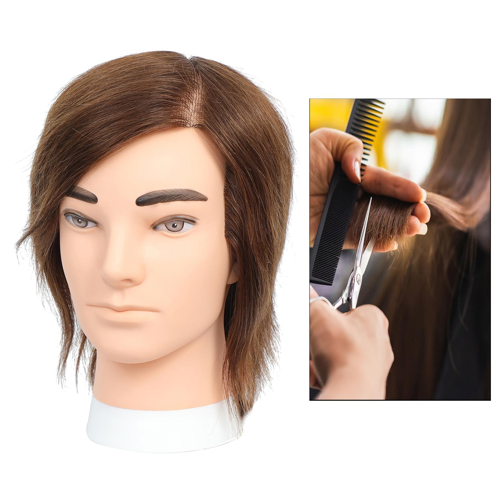 FITYLE Male Mannequin Head Practice Hairdressing Hair Cutting Barber Mannequin Head White Skin Brown