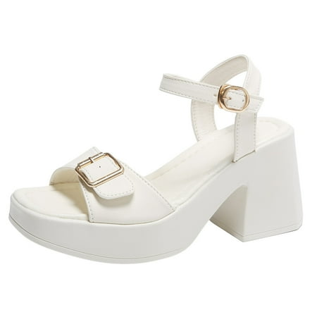 

LUOGENLI Female Sandalias De Mujer De Verano Elegantes Summer New Women s Shoes Square Toe Belt Buckle Metal Open Toe Buckle Large Size Medium Heel Sandals for Women Women s Sandals 40