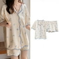 thumbnail image 4 of Conjunto de pijama para mujer, ropa de dormir de manga corta con botones, ropa de dormir de dos piezas, decoración floral, 4 of 8