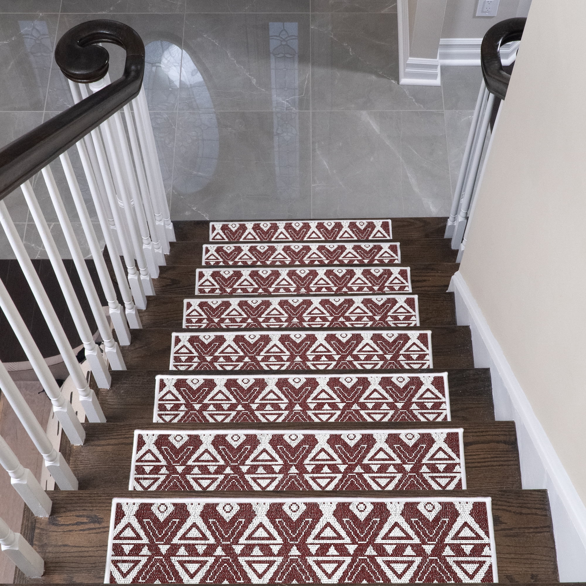 SussexHome Hairband Design 9" X 28" Stair Treads - 70 % Cotton Anti-Slip Carpet Strips for Indoor Stairs-Easy to Install Stair Treads with Double Adhesive Tape-Safe, Extra-Grip, 4-Pack-Maroon