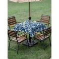 thumbnail image 5 of Square Outdoor Tablecloth with Umbrella Hole Navy Blue Floral Outside Table Cloth Waterproof Patio Table Cover Vintage Pastoral Botanical Leaves Zipper Tablecloths for Picnic Party Camping 54x54 Inch, 5 of 8