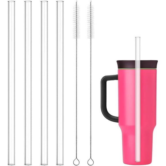 4pcs Tritan Reusable Straw for Owala 40 ozTumbler, Replacement Long Drinking Straw for 40 oz Tumbler with 2 Brushs,Lids Accessories for Owala