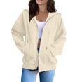 thumbnail image 6 of Women's Zip Up Y2K Hoodies Fall Fashion Long Sleeve Hooded Fleece Sweatshirts Casual Jacket Fall Winter Clothes Khaki XL, 6 of 6