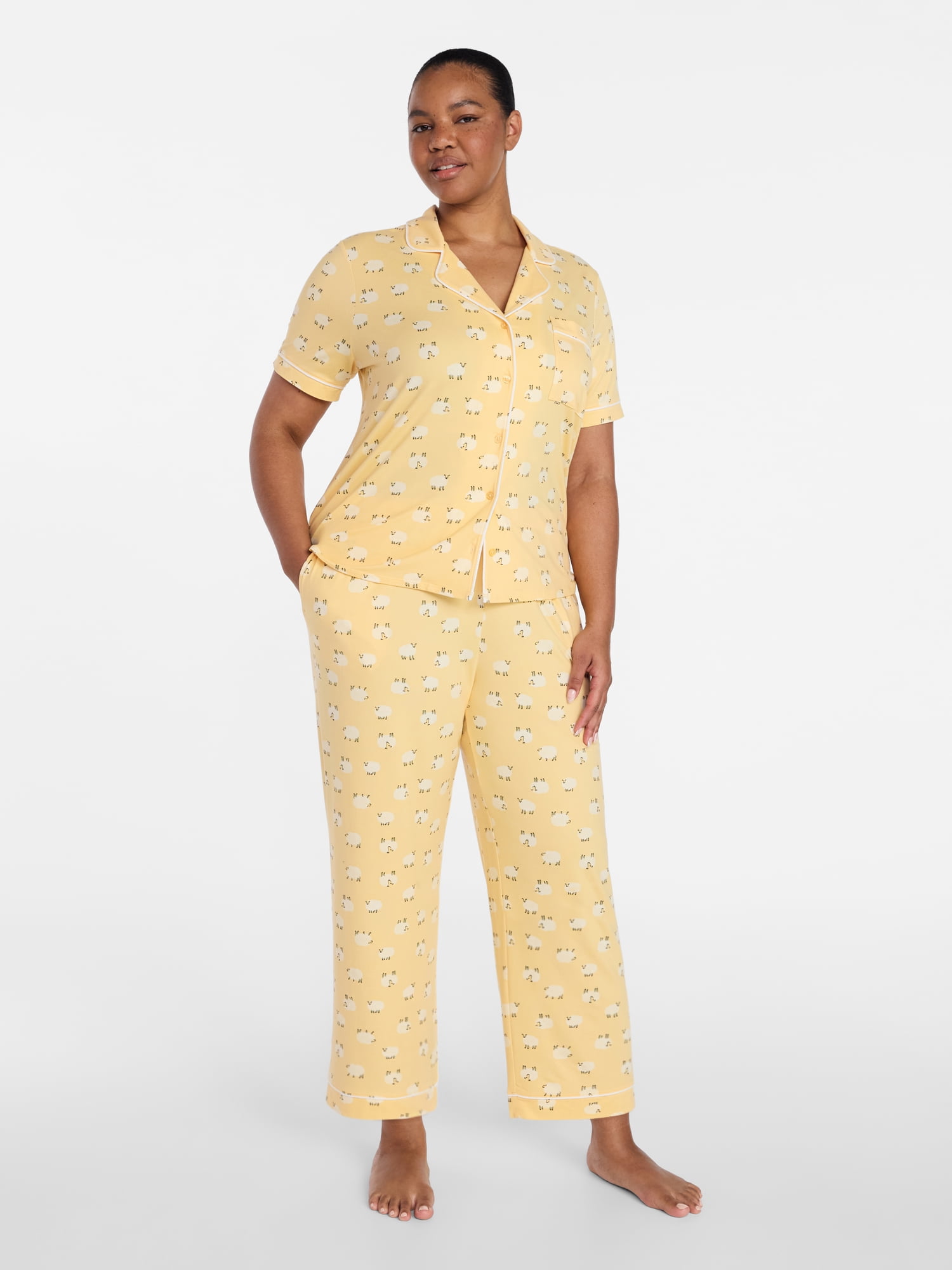 Joyspun Women's Dreamy Soft Collection Notch Collar Top and Capri Pants Pajama Set, 2-Piece, Sizes XS-3X