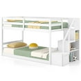 thumbnail image 1 of Costway Twin Over Twin Low Bunk Bed Solid Wood Floor Bunk Bed Frame with Storage Stairs, 1 of 10