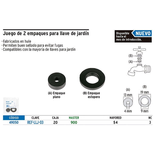 Juego de empaques para llaves de jardín, 2 pzas Foset Juego de empaques para llaves de jardín, 2 pzas