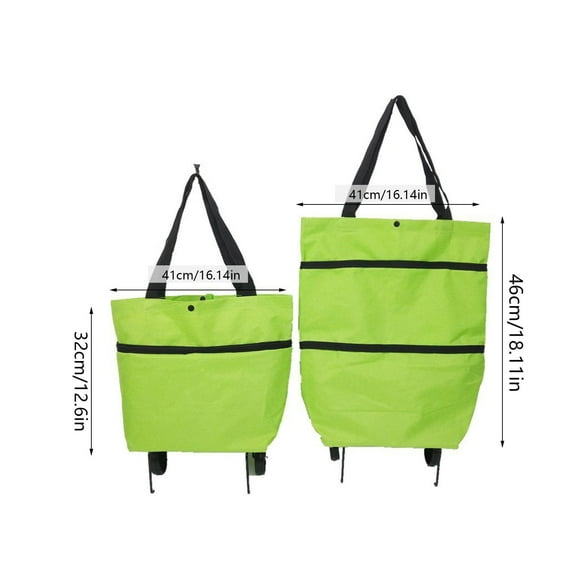 2 in 1 Foldable Shopping Cart Grocery Cart with Wheels Shopping Bag Telescopic Storage Bag for Traveling