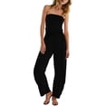 thumbnail image 6 of Womens Casual Strapless Jumpsuits off Shoulder Long Wide Leg Pants Drawstring One Piece Jumpsuit with Pockets Black, 6 of 9