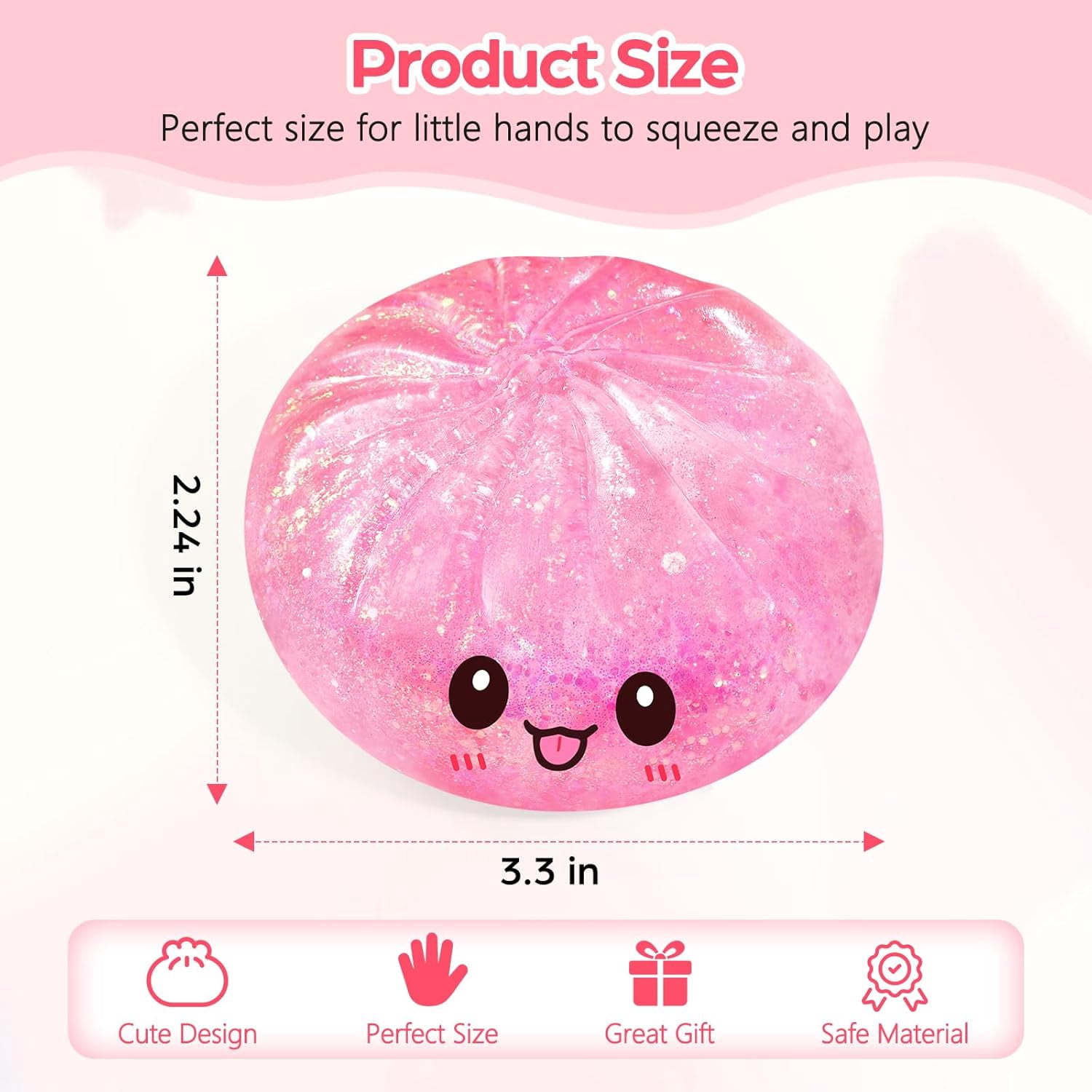 Rare Style Sugar Dumpling Squishy, Glitter Squishies Dumpling Mystery Box, Viral Bao Bun Food Squeeze, Stress Relief Fidget (Pink)