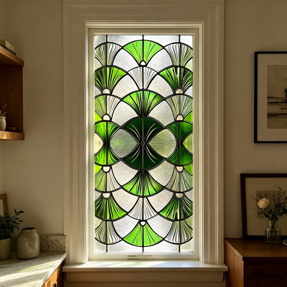 Vintage Geometric Glass Window Privacy Film, Glass Window Film for Bathroom & Front Door, Static Cling Decorative Window Stickers Day and Night Privacy Sun Heat Blocking,17.7"x39.4"