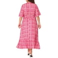 thumbnail image 3 of Agnes Orinda Women's Plus Size Boho Dresses V Neck Bell Half Sleeves Ruffled Hem A Line Maxi Dresses 4X Hot Pink, 3 of 6
