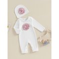 thumbnail image 3 of LMLYSoH Baby Girls Autumn Clothes Set Long Sleeve 3D Flower Solid Color Romper + Hat Infant 2Pcs Cute O Neck Outfits, 3 of 9