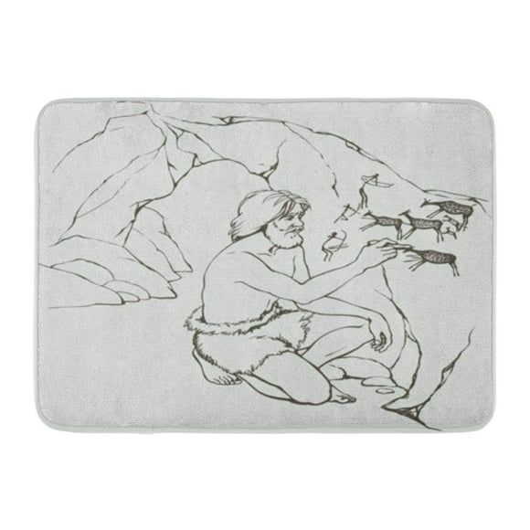 POGLIP Outline Primitive Old Man in Loincloth of Furry Doormat Floor Rug Bath Mat 23.6x15.7 inch