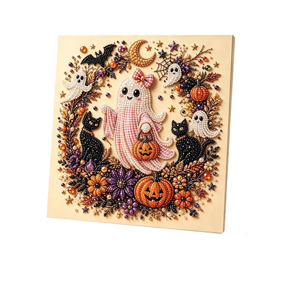 DIY Halloween Pearl Diamond Painting Art Kit, Spooky Cute 3D Pearl Dot Craft Set, Finished Artwork Perfect For Home And Cafe Wall Decor