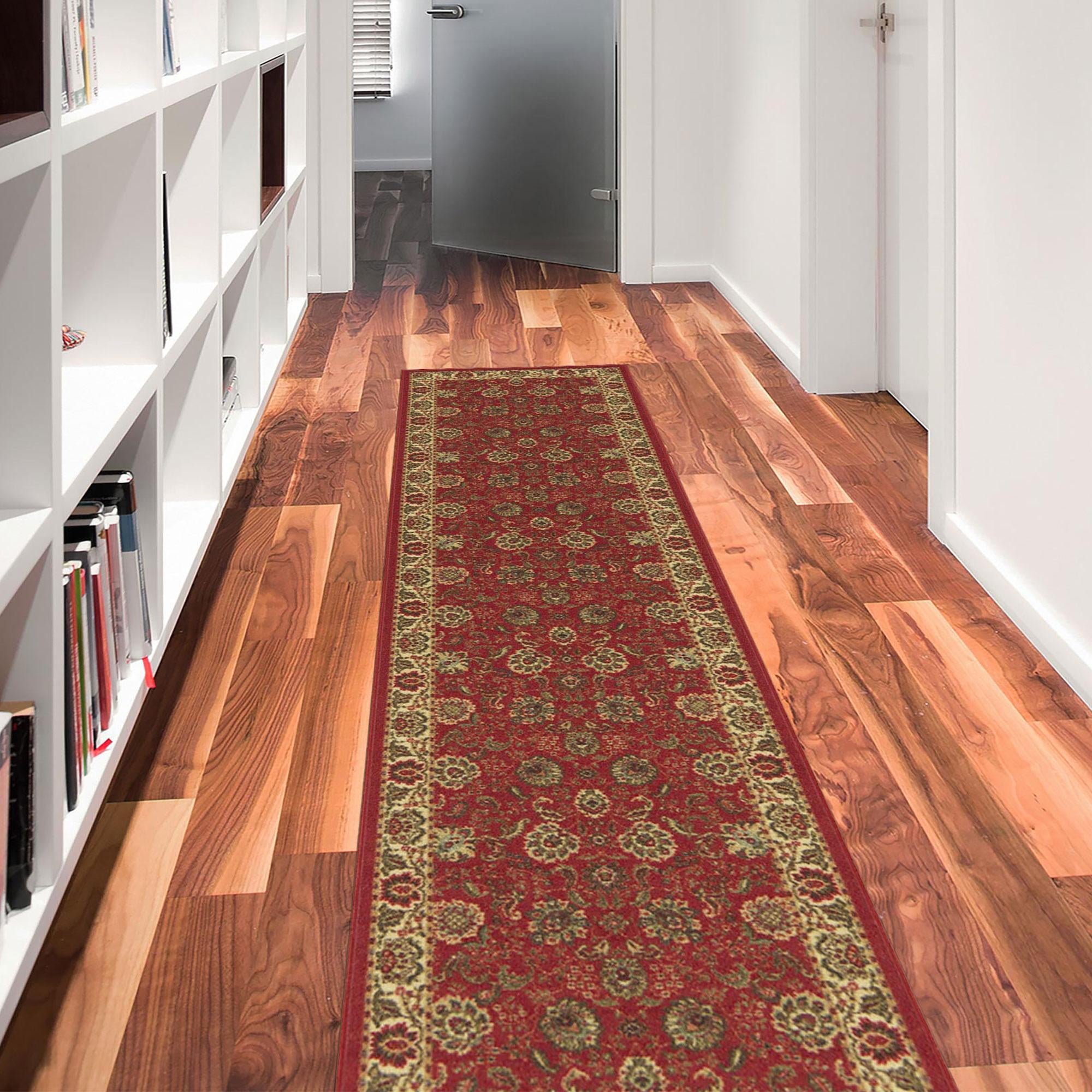 Ottomanson Floral Kitchen Runner Rug 1'10" x 6' - Non Slip Low Pile Carpet, Red
