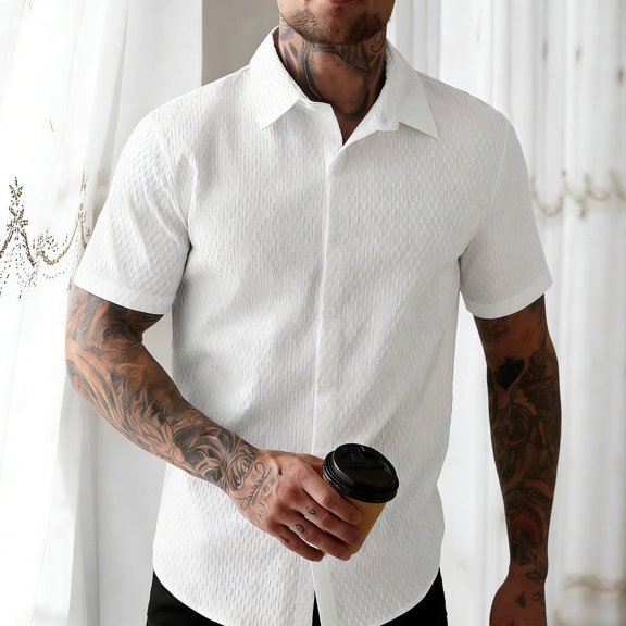 Men's Quick Dry Short Sleeve Shirt, Casual Henley Button Down, Solid Color, Breathable & Stretch Nylon Spandex, for Beach, Vacation, Hiking, Daily Wear, Summer Beach | Zenithor,White L
