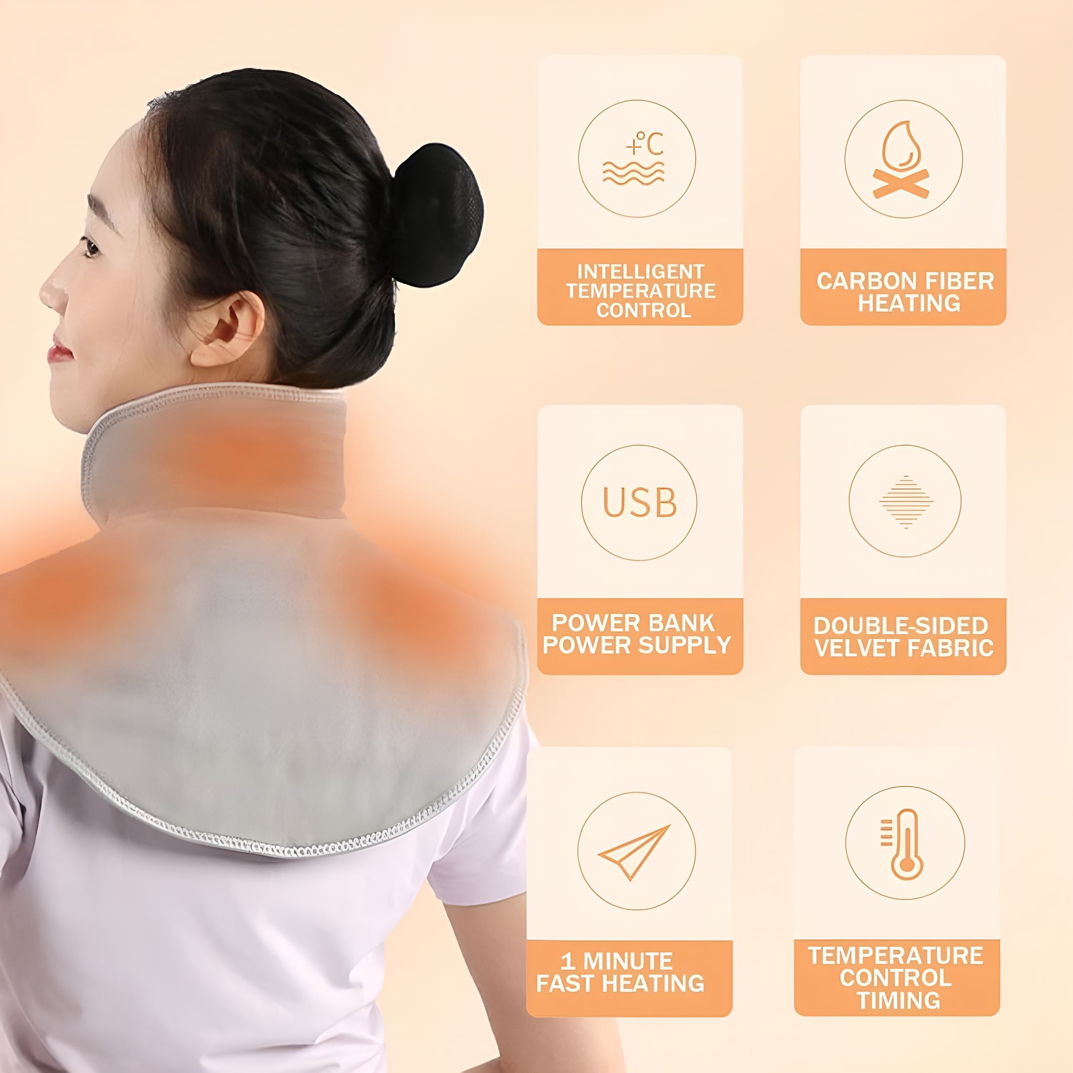 XIRQI 2026 New Heated Neck and Shoulder Massager with 3 Heat Levels & 3 Massage Modes,Carbon Fiber Fast Heating Usb Powered for Office Home Use