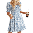 thumbnail image 3 of Robes d'Été Décontractées pour Femmes Manches Courtes Col Carré Smocké Boho Floral Robe Fluide Ligne A Mini Robe TG, 3 of 7